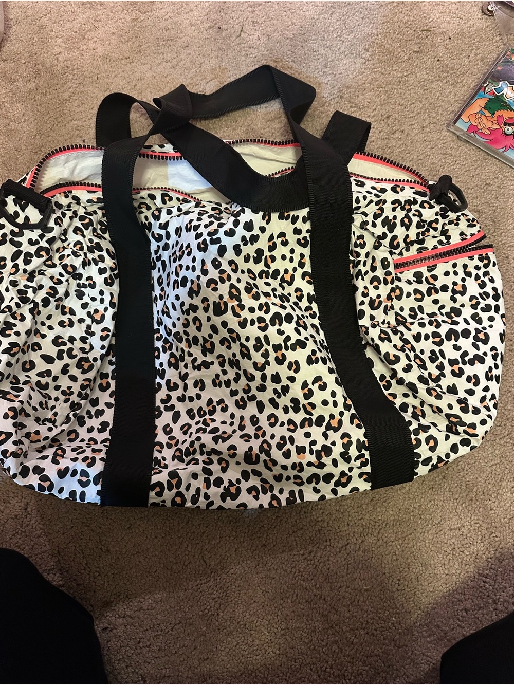 ALOHA Collection Leopard Print Travel Tote with Black Straps and Pink Trim